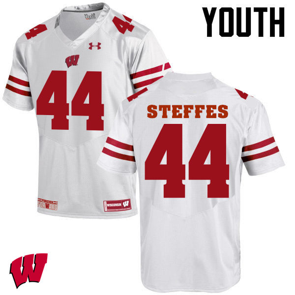 Wisconsin Badgers Youth #44 Eric Steffes NCAA Under Armour Authentic White College Stitched Football Jersey LK40V32WF